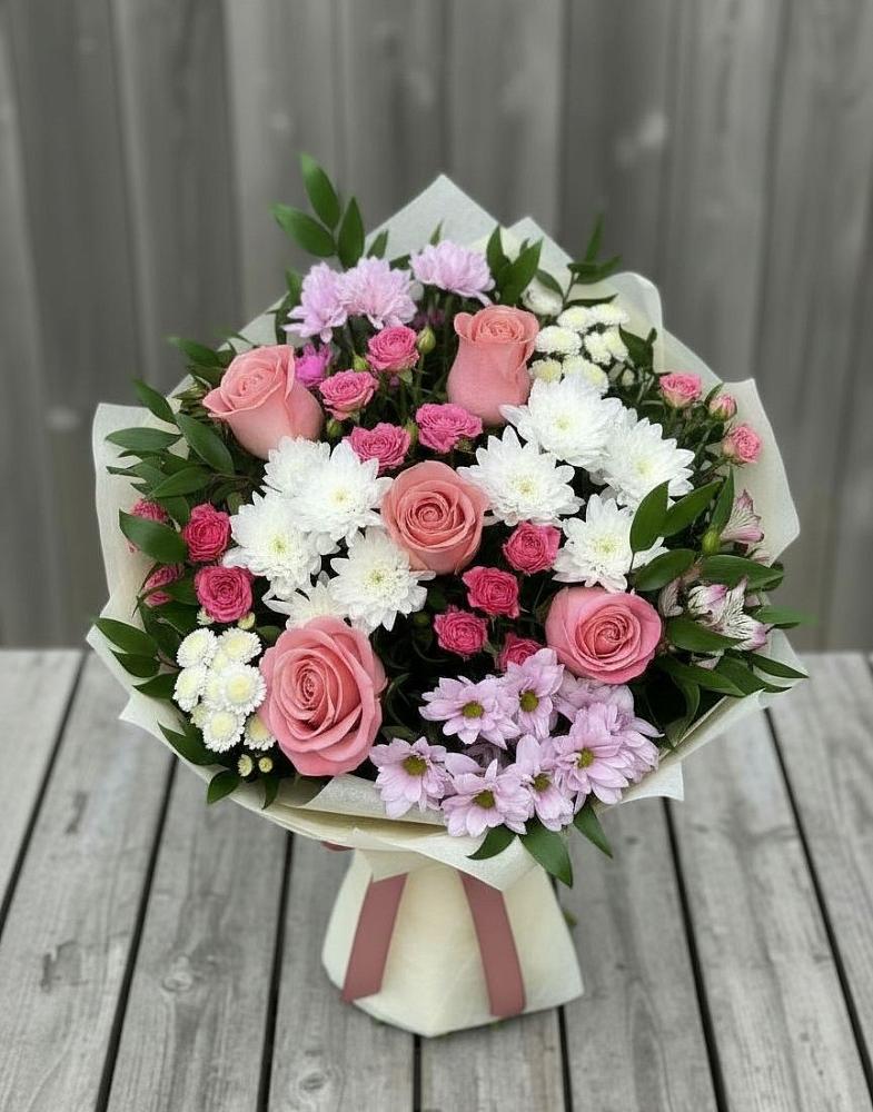 Букет цветов из: Альстромерии, Гвоздики, Розы и Хризантемы в Ходаево