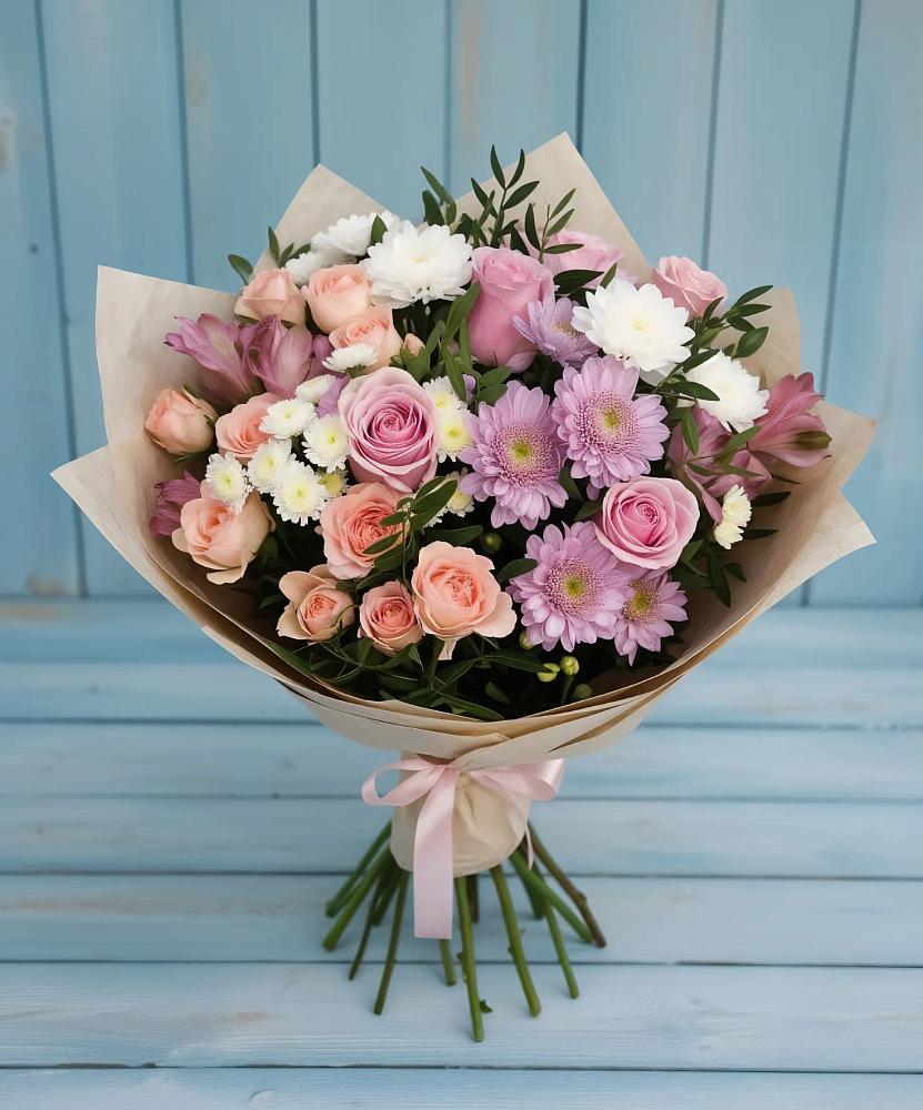 Букет цветов из: Хризантемы, Розы и Альстромерии в Ходаево