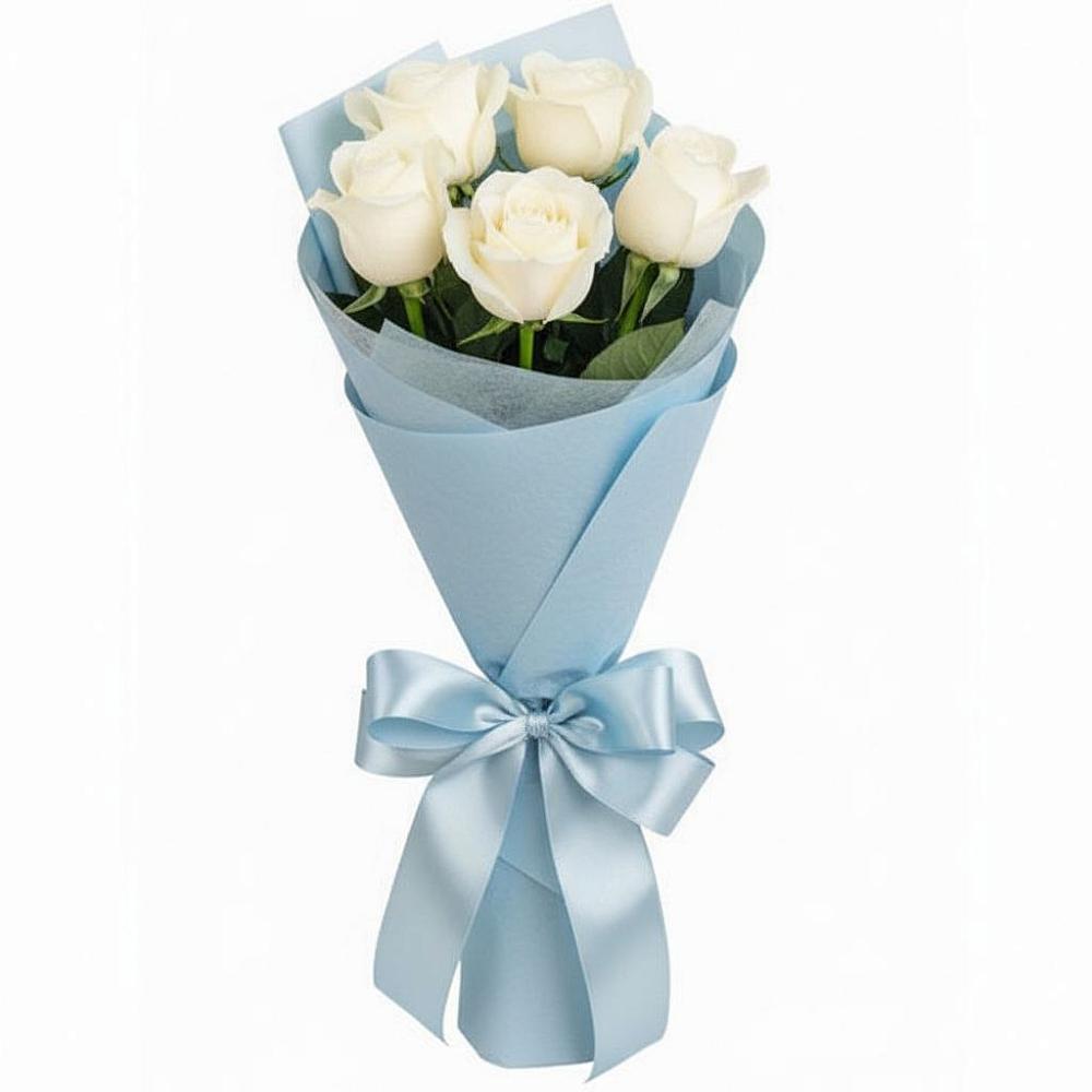 Букет 5 Белых роз Проуд в Ходаево