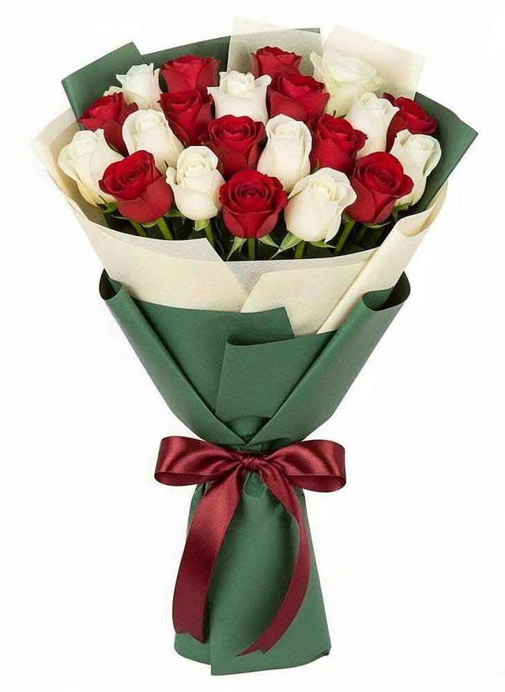 Букет Микс из красных и белых роз в Ходаево