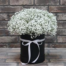 Цветочная композиция из Гипсофила в шляпной коробке в Ходаево