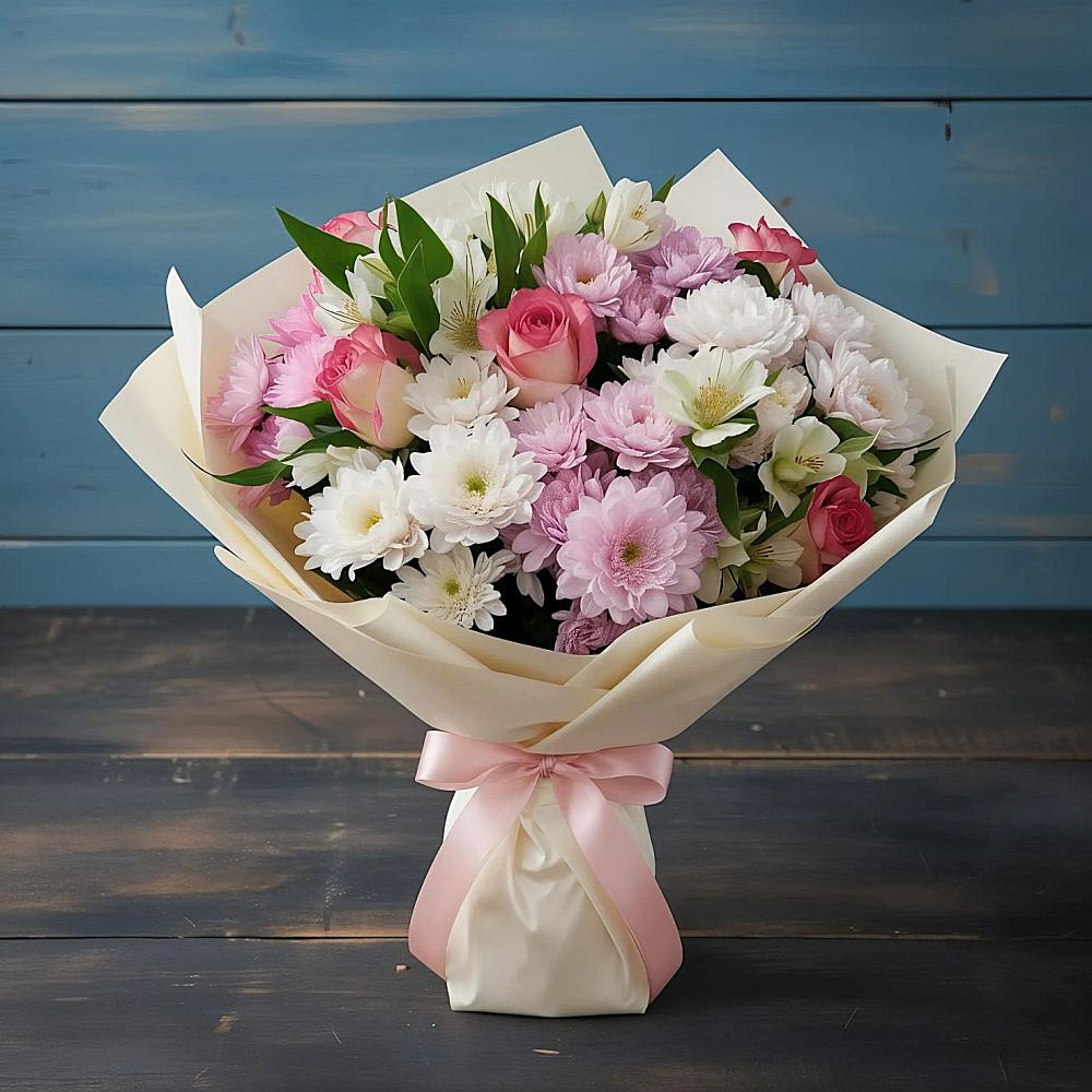 Букет цветов из: Хризантемы, Альстромерии и Розы в Ходаево